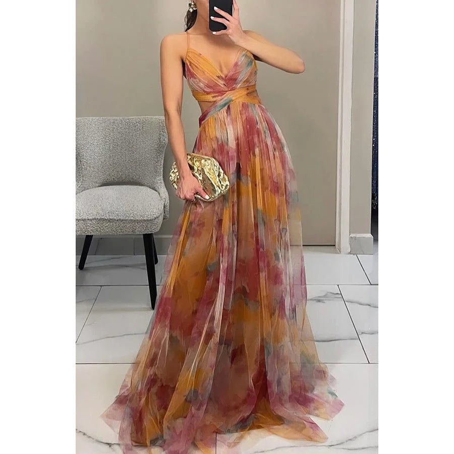 Women's Flowy Mesh Print Dress - HalleBeauty